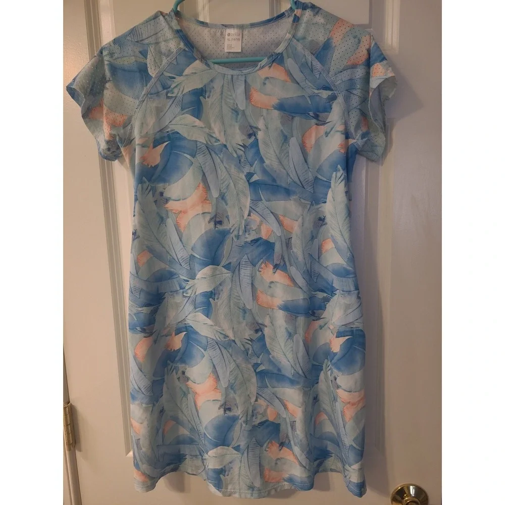 Zella Tropical Leaves Swimsuit Coverup Activewear Dress‎ Girls Sz XL (14-16)